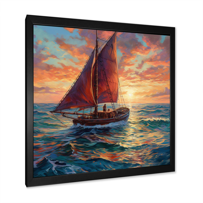 Voilier en mer II sur toile, Cadre photo noir, H 16 po x l 16 po x P 1 po