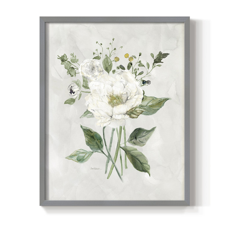 «White Farmhouse Botanical II», reproduction encadrée - bois massif, Gris, H 11 po x l 9 po