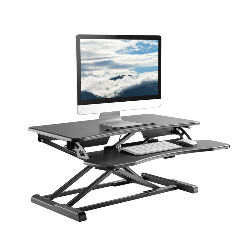 Adjustable Metal Base Standing Desk Converter, Black, 37.40" W x 16.1" D
