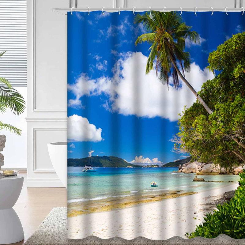 Incroyable plage tropicale, palmiers, granit, Afrique, côte bleue, journée, avec 12 crochets, L 72 po x l 84 po