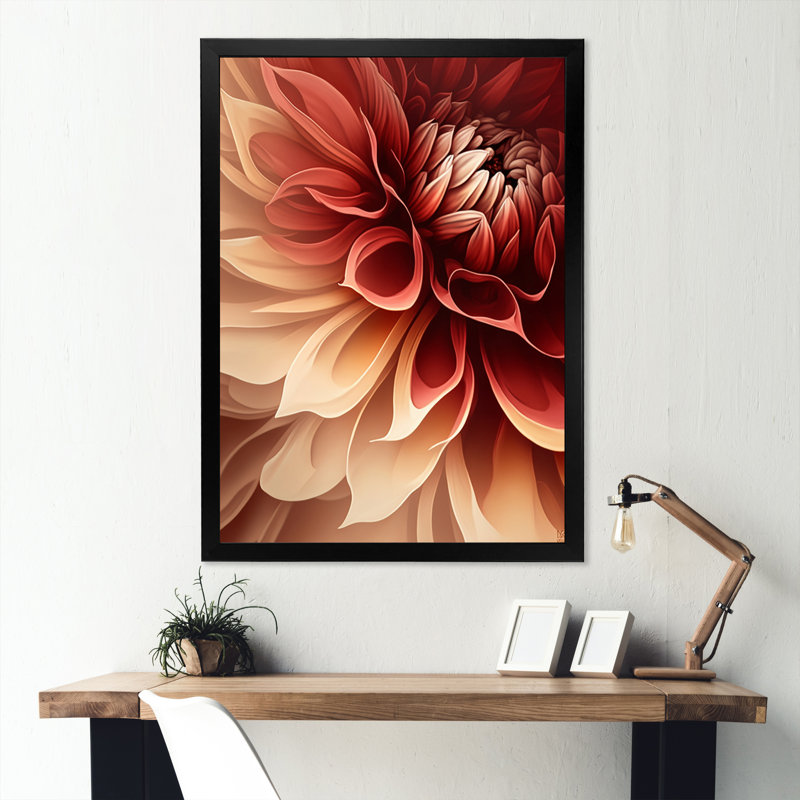Fleur de dahlia orange IV - reproduction sur toile, Impression noire sur toile encadrée, L 30 po x H 40 po