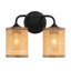 Meuble-lavabo double avec abat-jour en rotin naturel