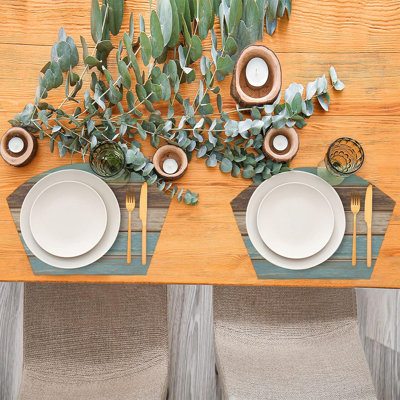 Ensemble de 5 napperons pour tables rondes, texture de bois rustique rétro, 4 tapis de table de coin et 1 tapis de table ronde
