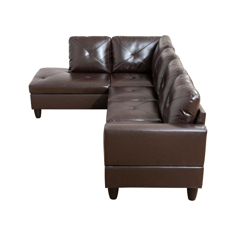 Delayna Faux Leather Sectional, Brown Faux Leather, Black, Left Hand Facing