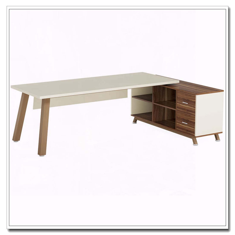 Bureau de direction en L avec classeur et tablettes