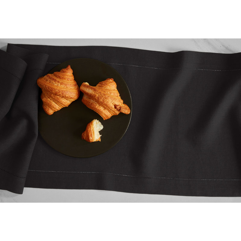 Sonoma Hemstitch - 100% Pure Linen Table Runner, Black, 108" x 14"