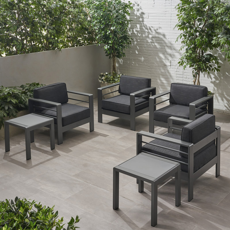 4 - Person Patio Conversation Set with Cushions, Gray Frame / Dark Gray Cushion