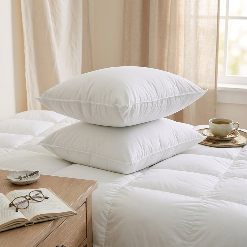 Oreiller en duvet de canard blanc moyen 600 l avec housse en coton biologique Tencel 300T - grand, Grand lit