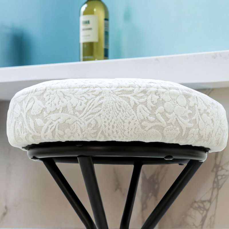 Modern Velvet Upholstered Bar Stools Set of 2, Round Backless Counter Stools with Footrest, Beige