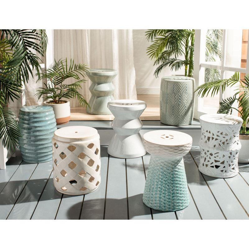 Cream Ceramic Cut-Out Pattern Accent Stool