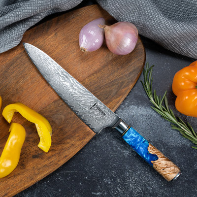 Senken Knives 8" Damascus Steel "Tsunami" Japanese Chef's Knife - 67-Layer Damascus Japanese VG10 Steel