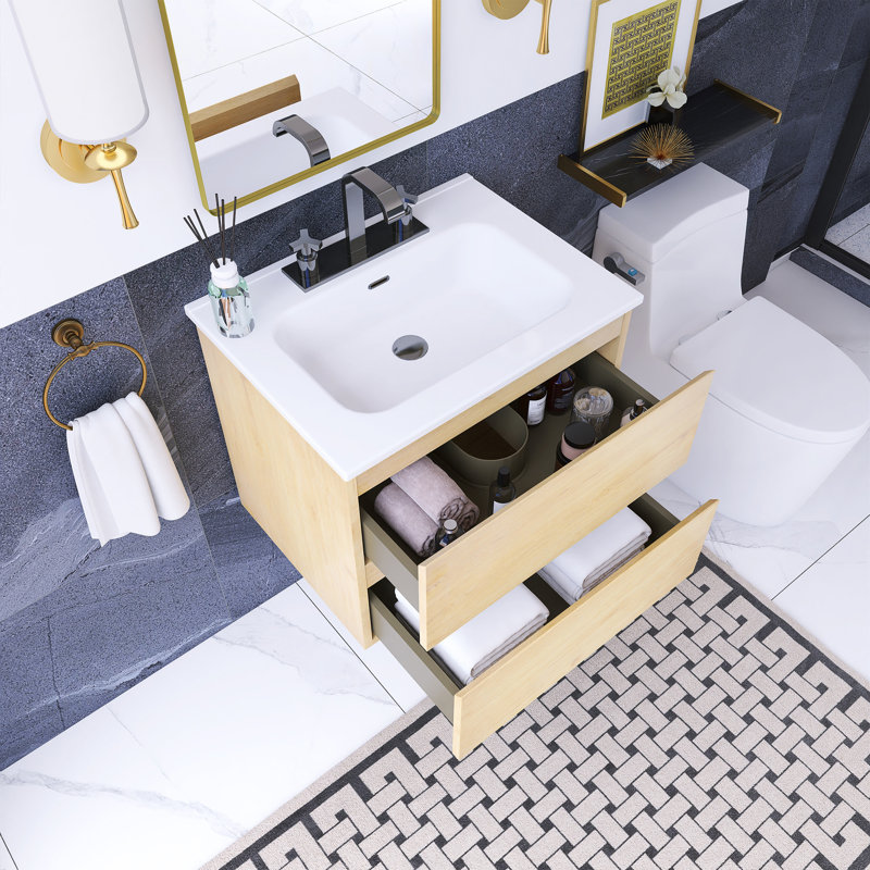 24 po Meuble-lavabo mural à simple cuve W, Jaune