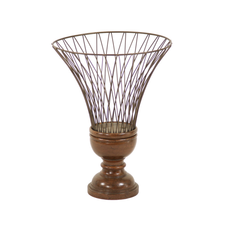 BRONZE WIRE URNE AVEC BASE EN BOIS BRUN