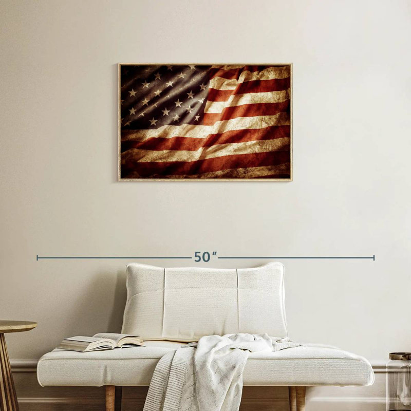 Drapeau américain texturé, Cadre flottant en bois naturel, 31 po x 21 po