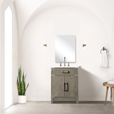 Meuble-lavabo en chêne gris 24 po x 18 po, comptoir en acrylique et miroir inclus - fermeture en douceur, riche espace de rangement intérieur