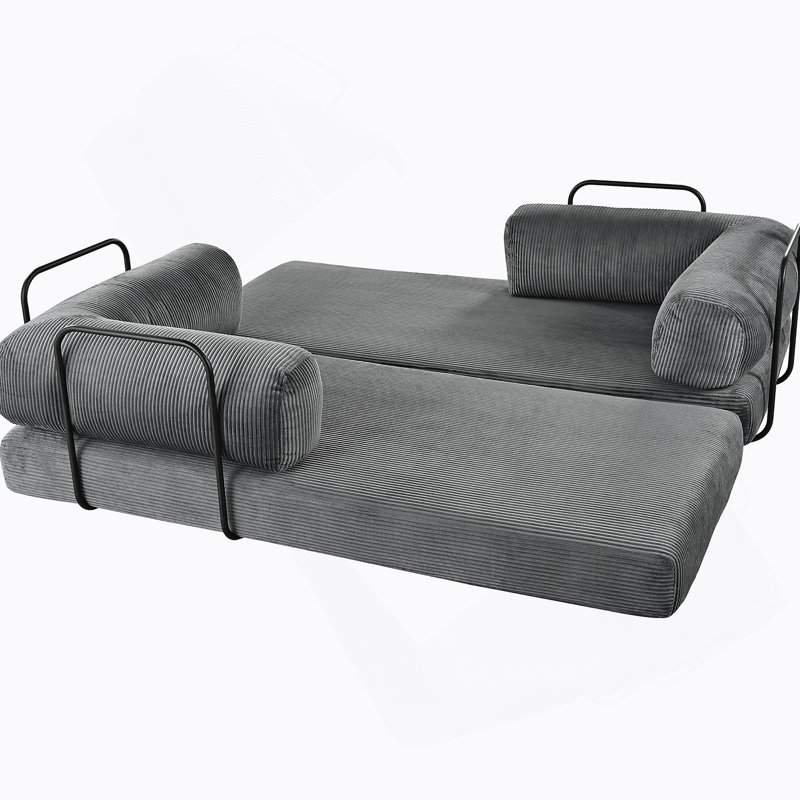 Canapé-lit modulaire en L en velours côtelé, Gris