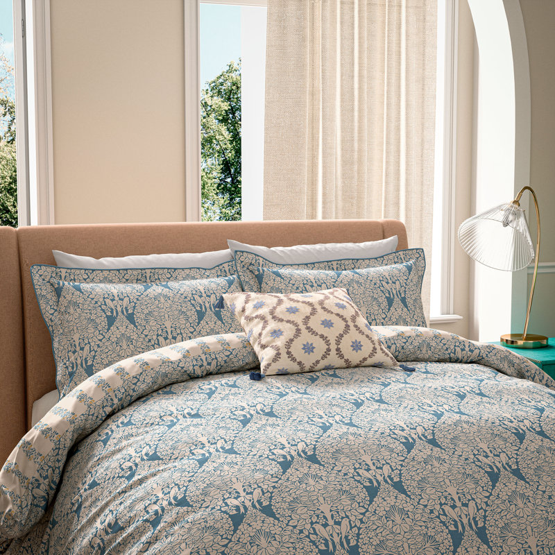 Lerena Cotton Floral Duvet Cover Set with Pillowcases Included, Blue, King Duvet Cover Set + 2 Pillowcases