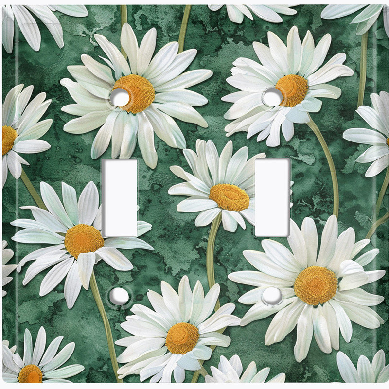 Couvercle de plaque d'interrupteur en métal; Bascule à 2 bandes US standard - marguerites rustiques, #2 Double Toggle