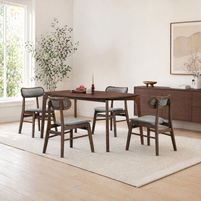 5-Piece Solid Wood Dining Set with Sculpted Chairs, Brown, 4