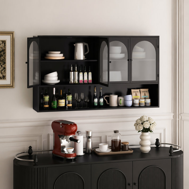 Armoire murale 47,25 "à quatre portes en verre noir