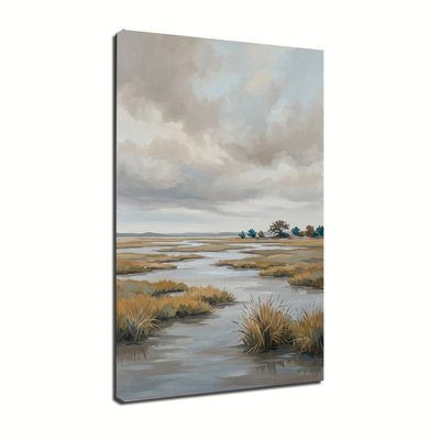 Tableau sur toile représentant un paysage de marais côtier, décoration murale pour salon ou salle à manger