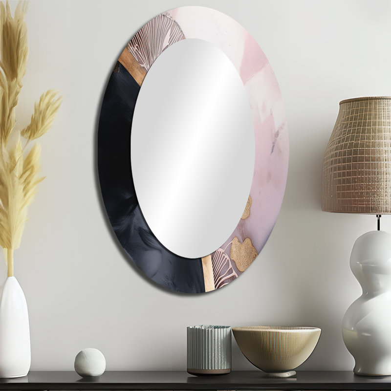 Rose Gold Unveiling Reverie III - Pink Modern Oval Wall Mirror, 36" x 24"