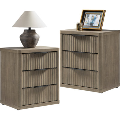 25.6" Fluted 3-Drawer Nightstand