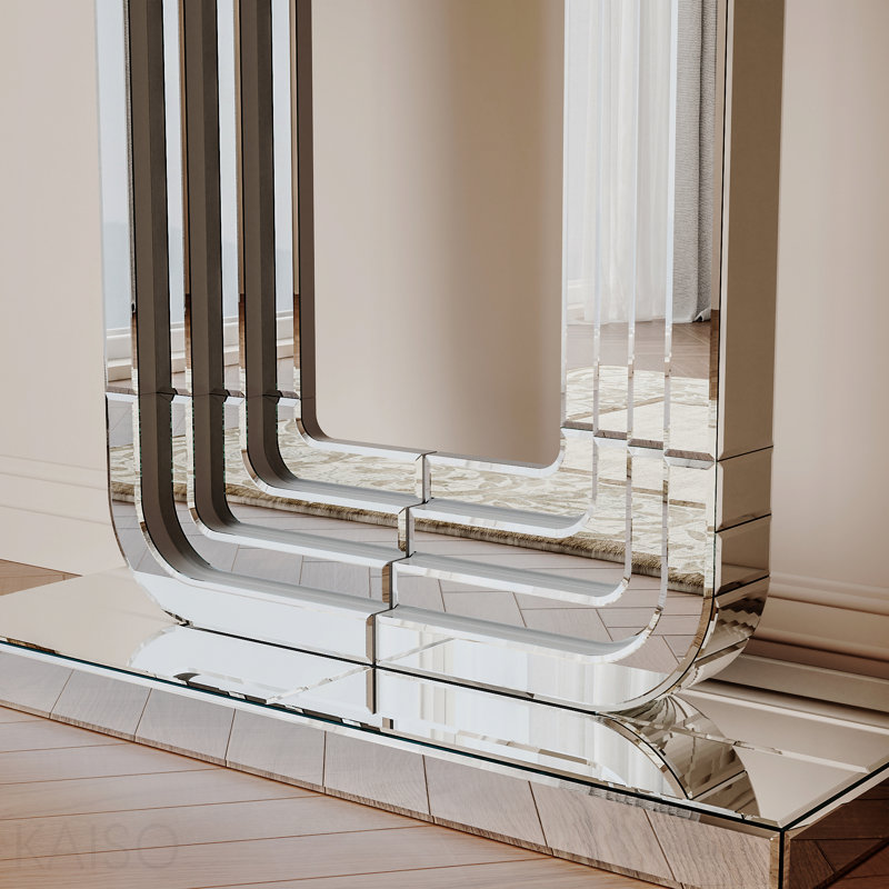 Console à miroir 47 po, base en U, épissée à la main pour le salon - argent