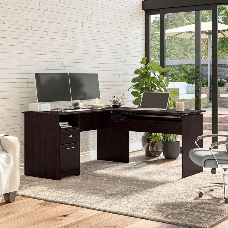 Kaionna L-Shaped Executive Desk, Espresso Oak, 30" H x 72" W x 69.17" D