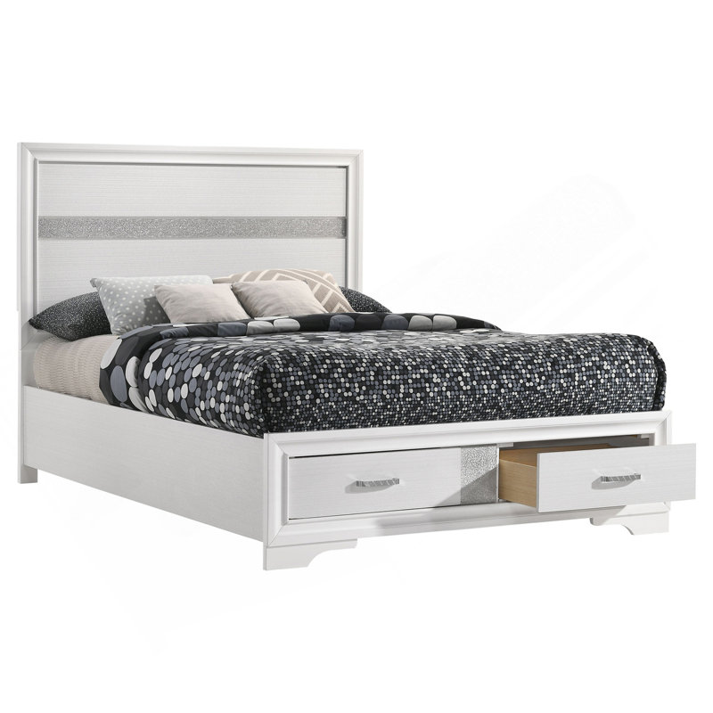 Lit à panneaux avec rangement Urbana, Lit double, Blanc