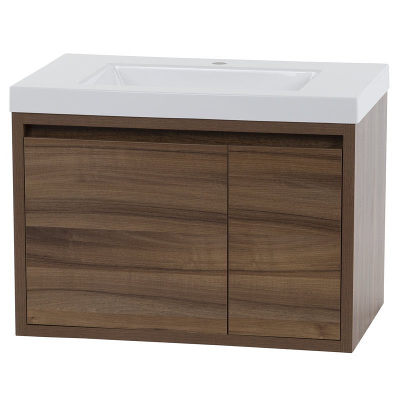 30.5" Wall-Mounted Single Bathroom Vanity With Cultured Marble Top, Caramel Mist