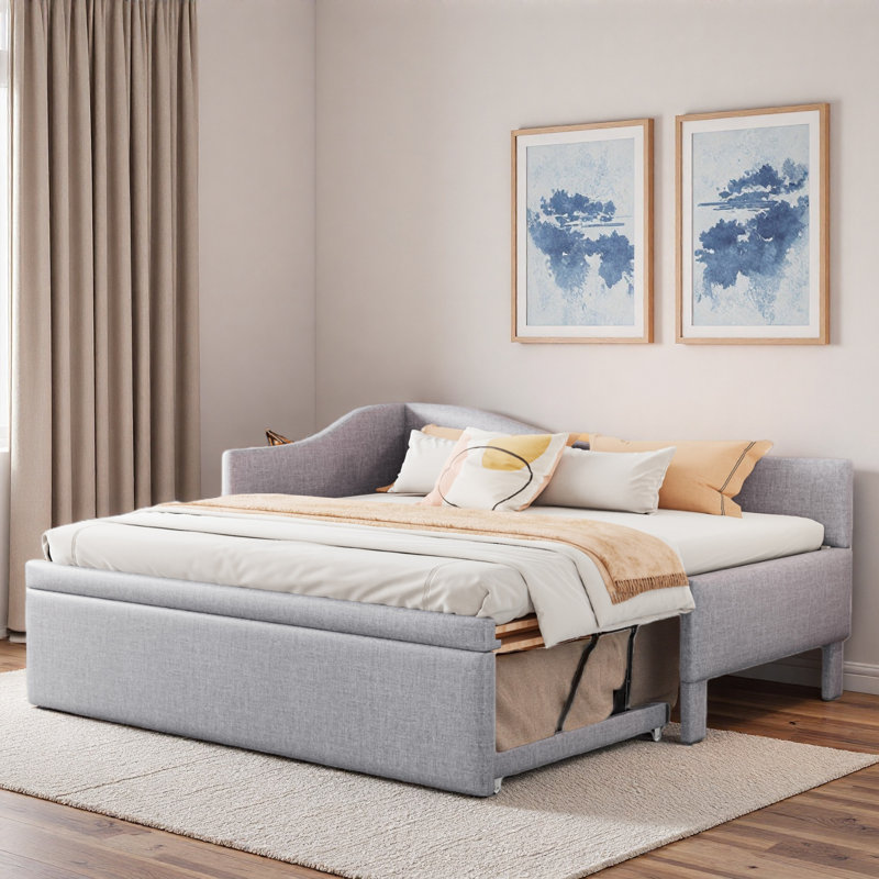 L-shaped Upholstered Daybed With Pop Up Trundle