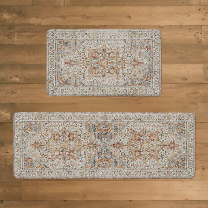 Tapis de cuisine imperméable anti-fatigue anti-dérapant, Tapis de couloir 1 pi 5 po x 4 pi 11 po, Brun/orange/beige