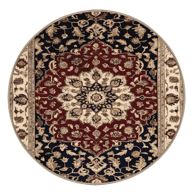 Tapis beige lavable à la machine, Rond 5 pi