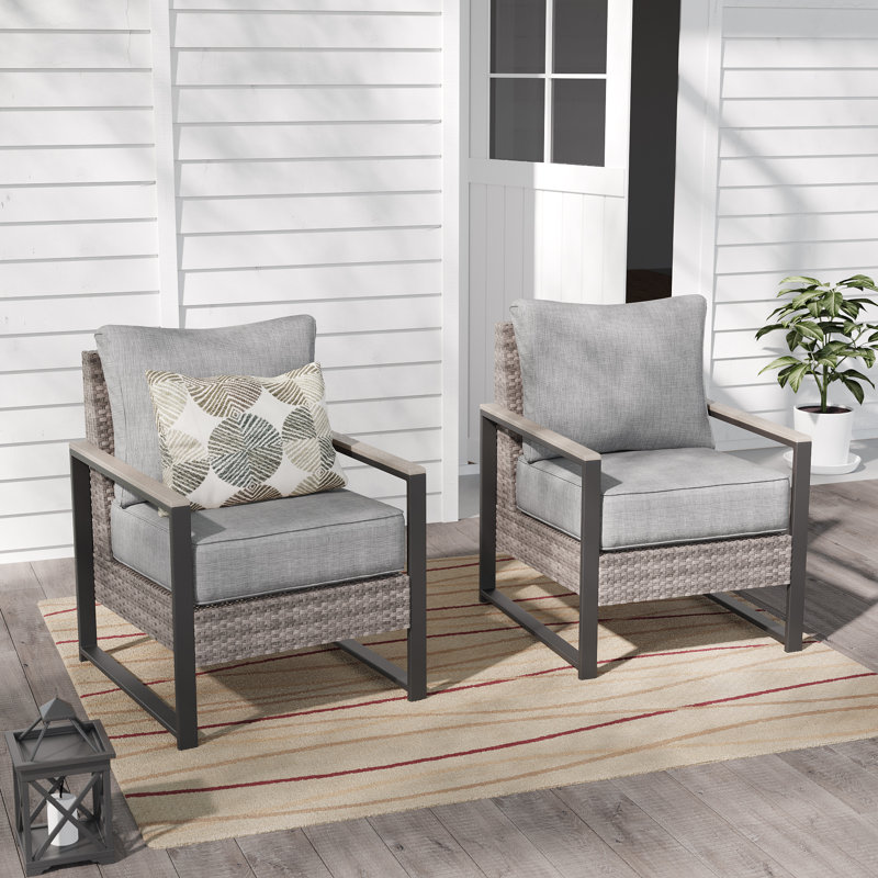 2 Piece Wicker Patio Chairs Set, All-Weather PE Rattan Wicker Chair Patio Conversation Couch with Cushion, Leaden Gray