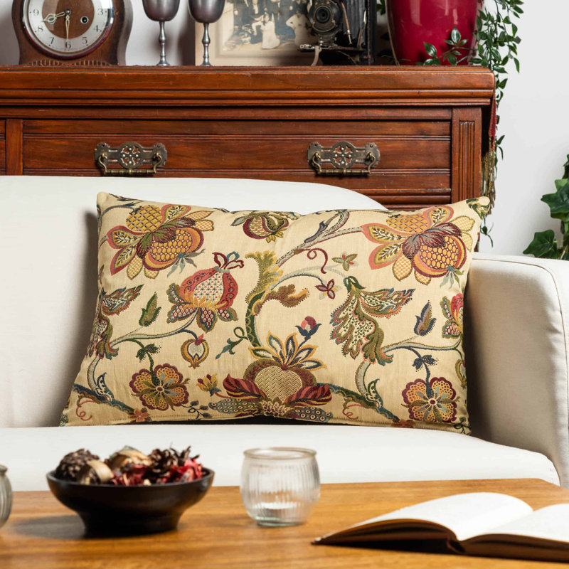 Floral Beige Cushion, 58x38cm, Synthetic filled