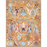 Hand Knotted Wool Area Rug in Rust