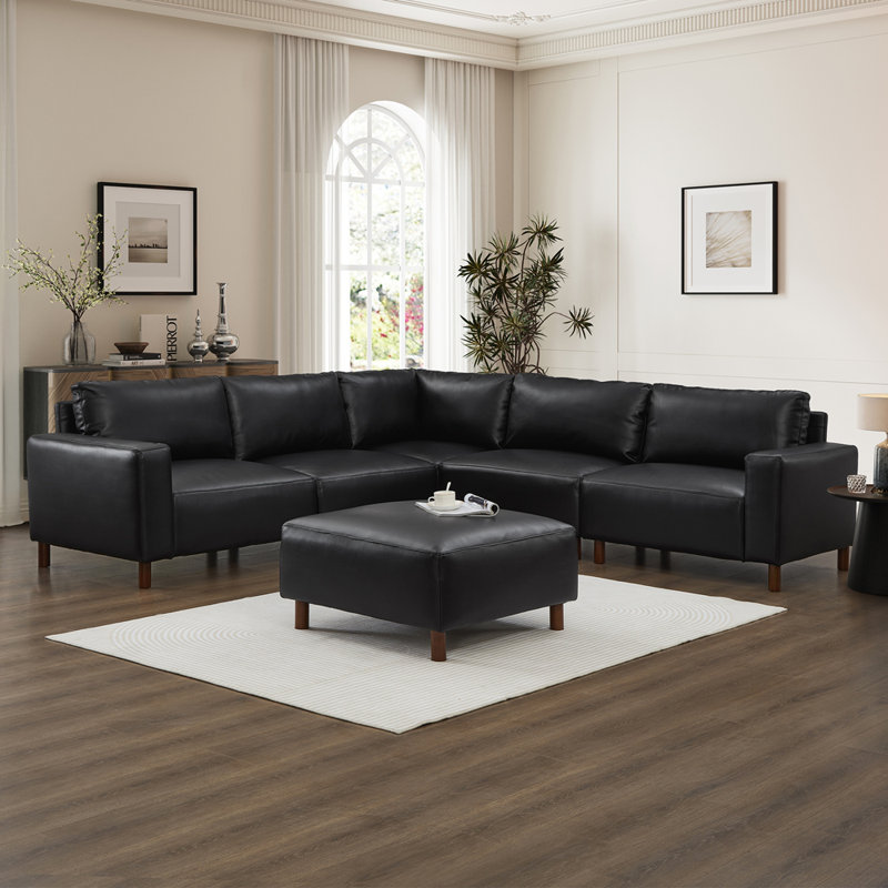 Canapé d'angle en cuir de polyuréthane, Noir
