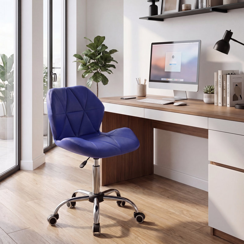 Muskoka Swivel Desk Chair Faux Leather With Adjustable Height, UKFR Certified, Blue