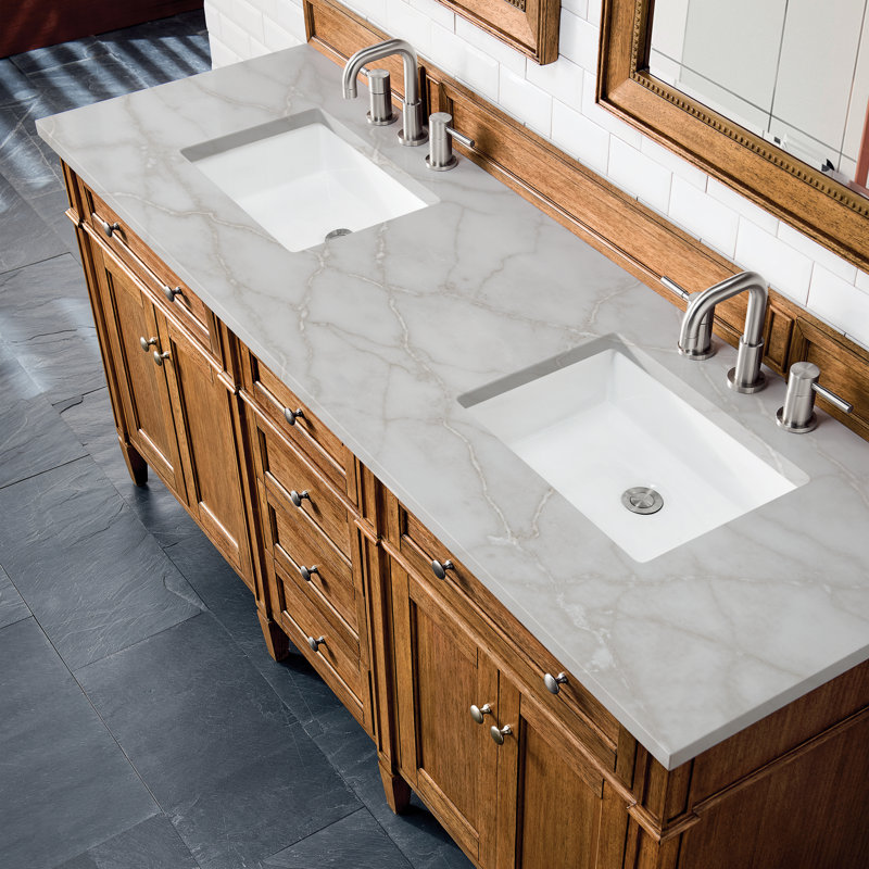 Brittany 72" Double Vanity W/FreePower Wireless Charger, Saddle Brown, Victorian Silver
