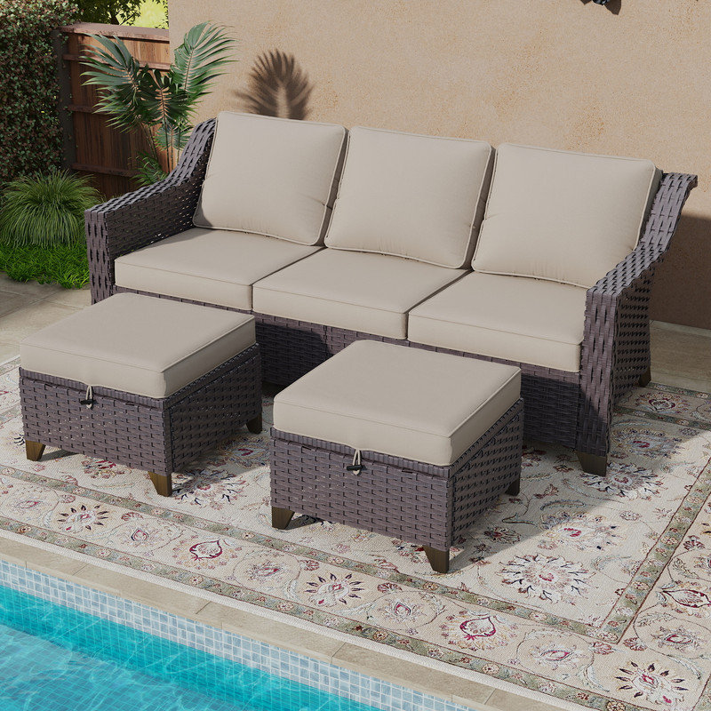 77'' Wide Wicker Outdoor Patio Sofa, Beige