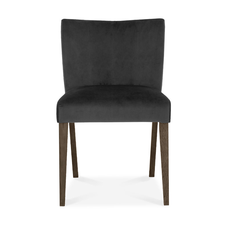 Caserta Polyester Blend Upholstered Side Chair, Gun Metal, Dark Oak
