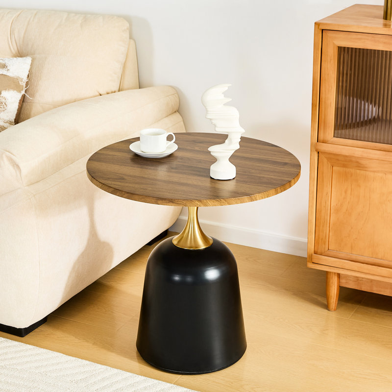 Table d'appoint de 23,6 pouces, noyer, base en métal, luxe nordique, convient à la tête de lit dans la chambre à coucher, bureau, salle à manger et lecture polyvalente