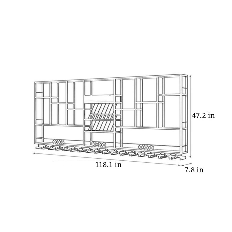Creative Simple Wine Storage Rack, 47.2" H x 118.1" W x 7.8" D, Black
