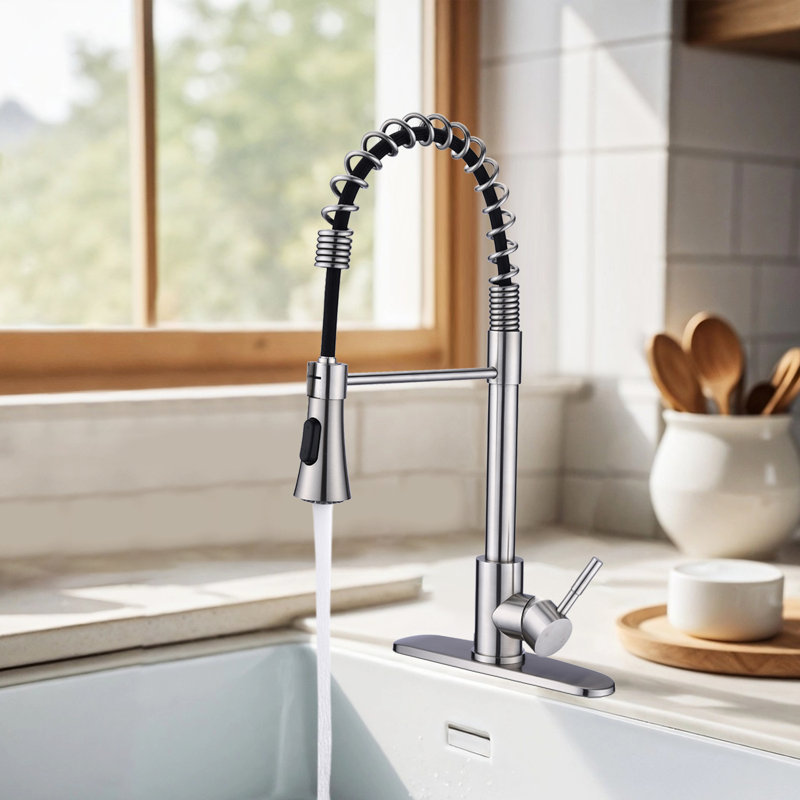 Robinet de cuisine à bec rétractable avec douchette Topcraft, Nickel brossé