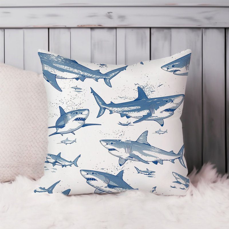 Animals Sharks Pattern IV Ocean Sea Animals Shark Pillow Cover, 20"H x 20"W
