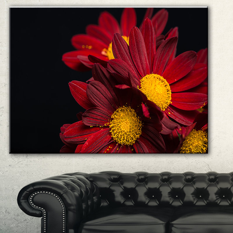 Floral, chorale rouge, impression sur toile - Fleurs de chrysanthème, H 30 po x l 40 po x P 1 po