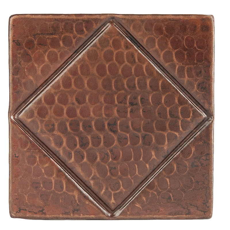 Carreau en cuivre martelé 4 po x 4 po avec motif en losange - quantité 4