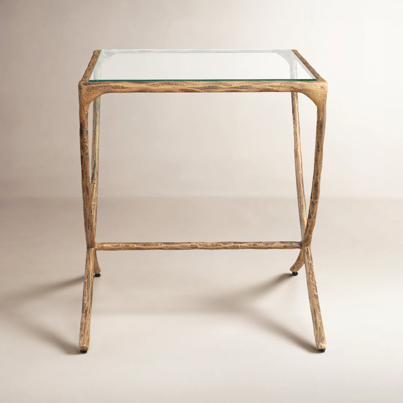 Evelynn Glass Top End Table, Brass