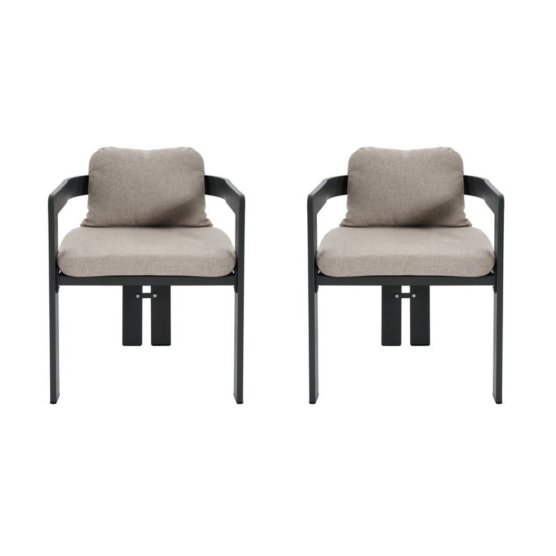 Patio Outdoor Aluminum Dining Chair, Set Of 2 With Cushion